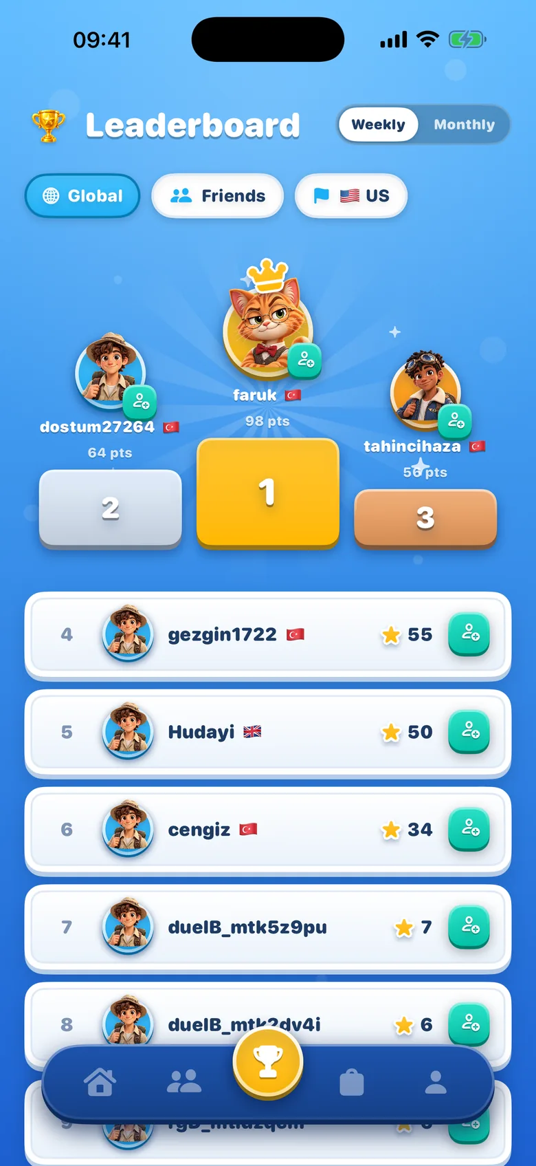 GeoClash leaderboard screen