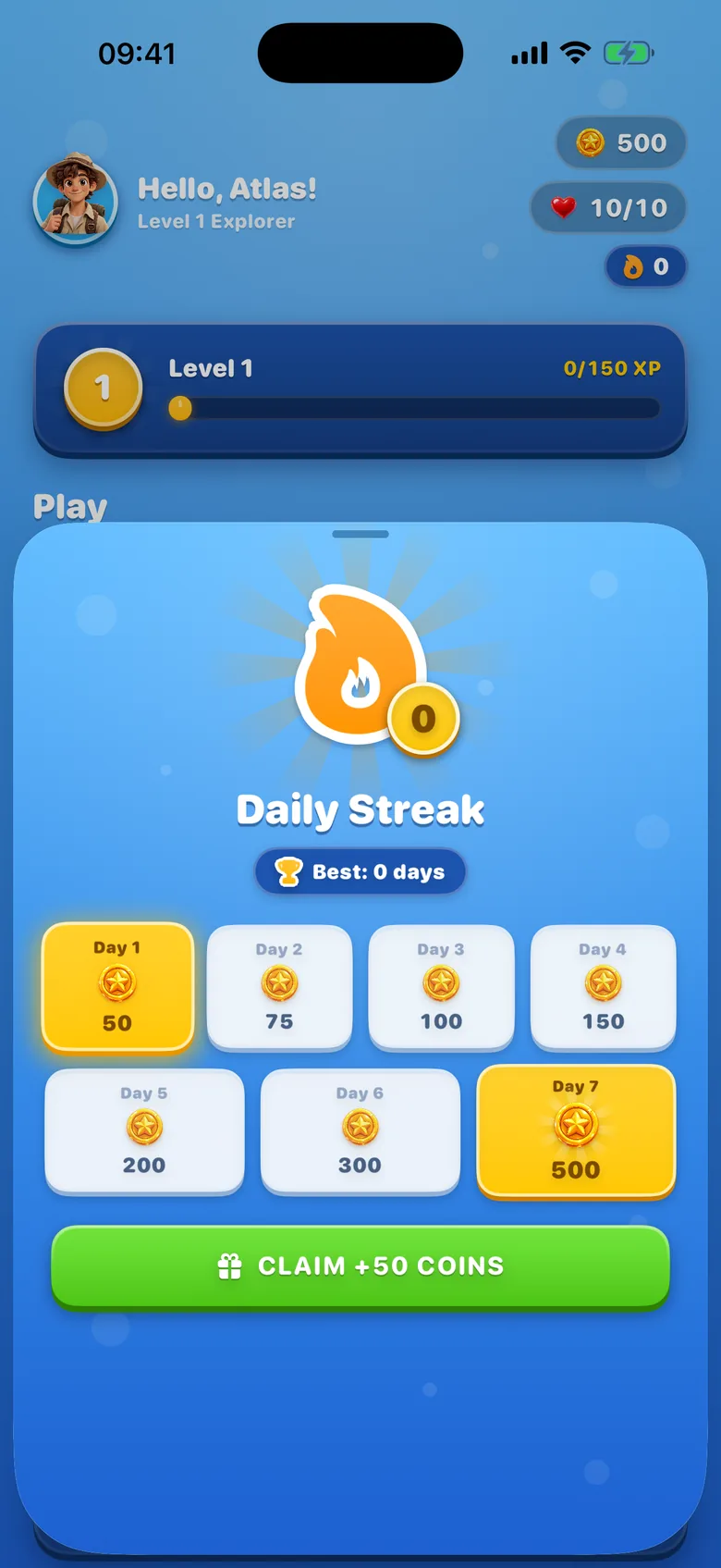 GeoClash daily streak screen